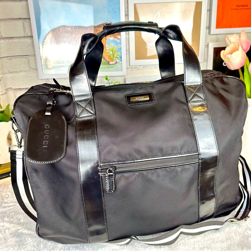 Gucci Black Travel Duffel Bag with Leather Trim - Picture 1 of 16